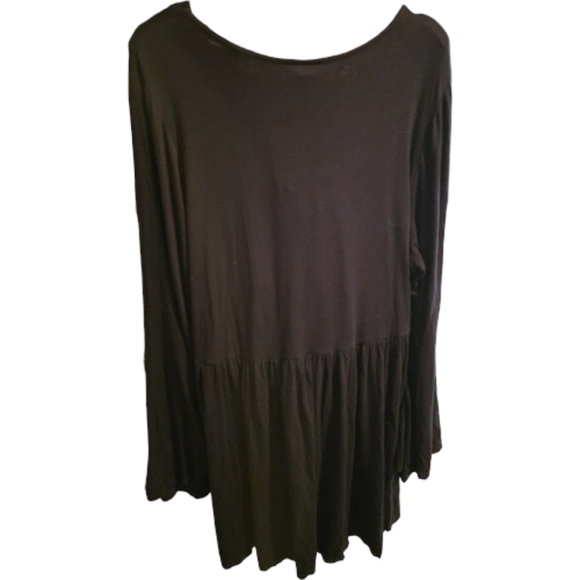 Torrid Super Soft Black Crew Neck O-Ring Babydoll Tunic Top Long Bell Sleeve - Picture 3 of 8
